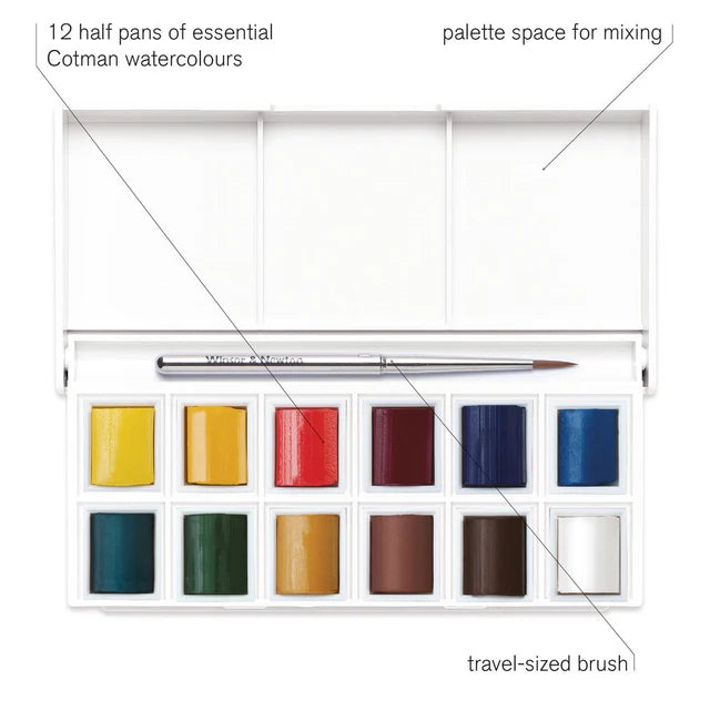 Winsor & Newton Cotman kišeninis akvarelės rinkinys Sketchers', 12 spalvų, Half-Pan