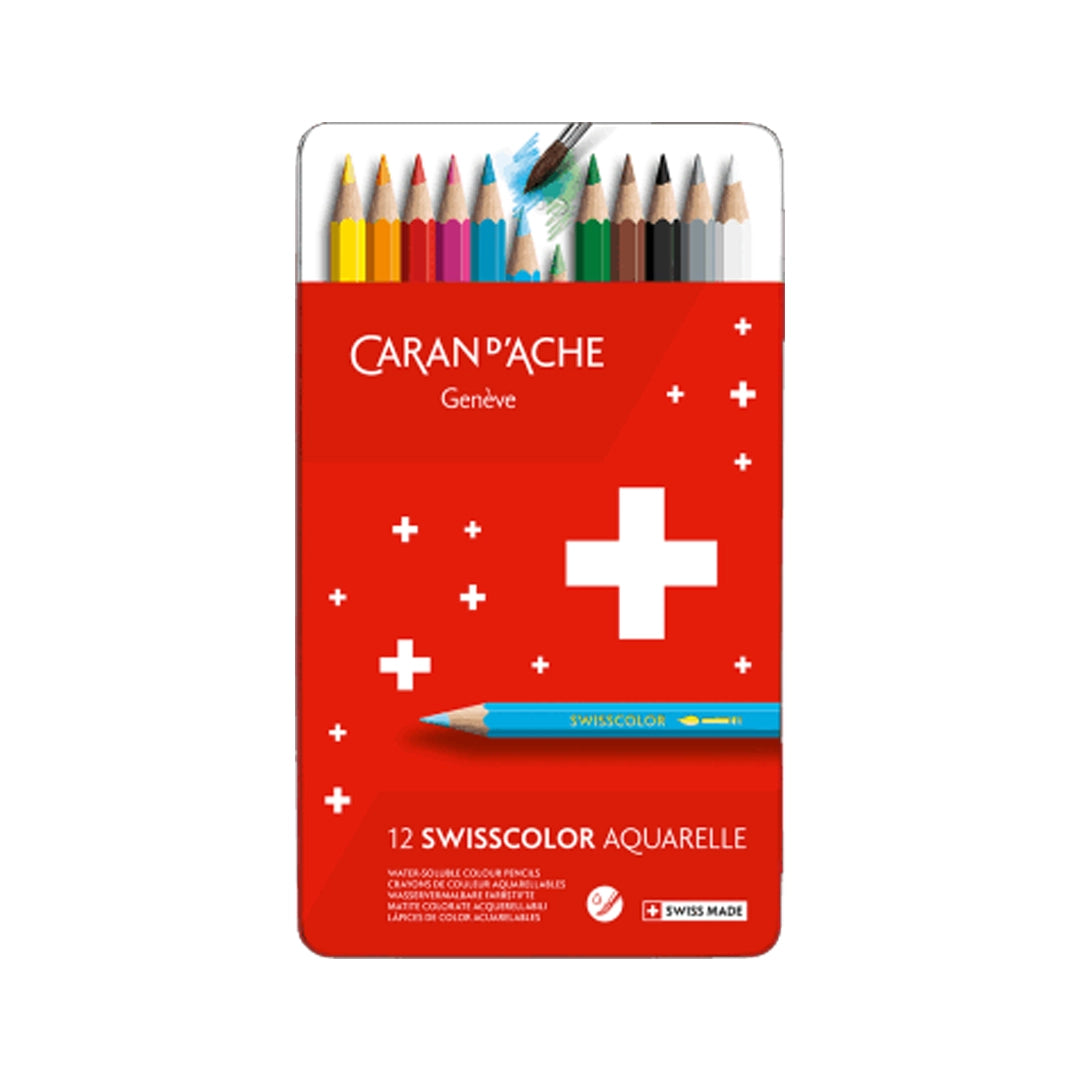 Caran d'Ache Swisscolor akvarelinių spalvotų pieštukų rinkinys, 12 spalvų