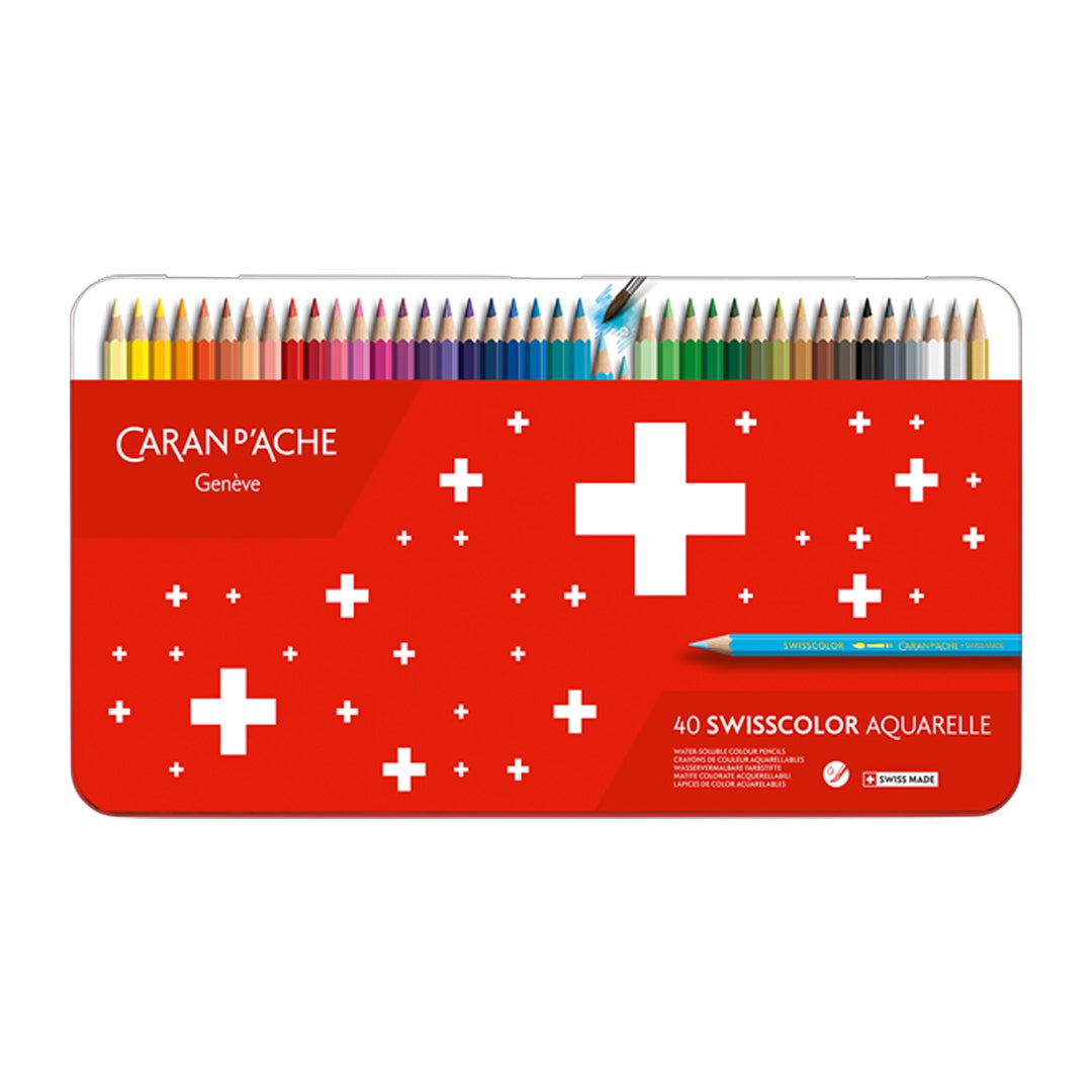 Caran d'Ache Swisscolor akvarelinių spalvotų pieštukų rinkinys, 40 spalvų