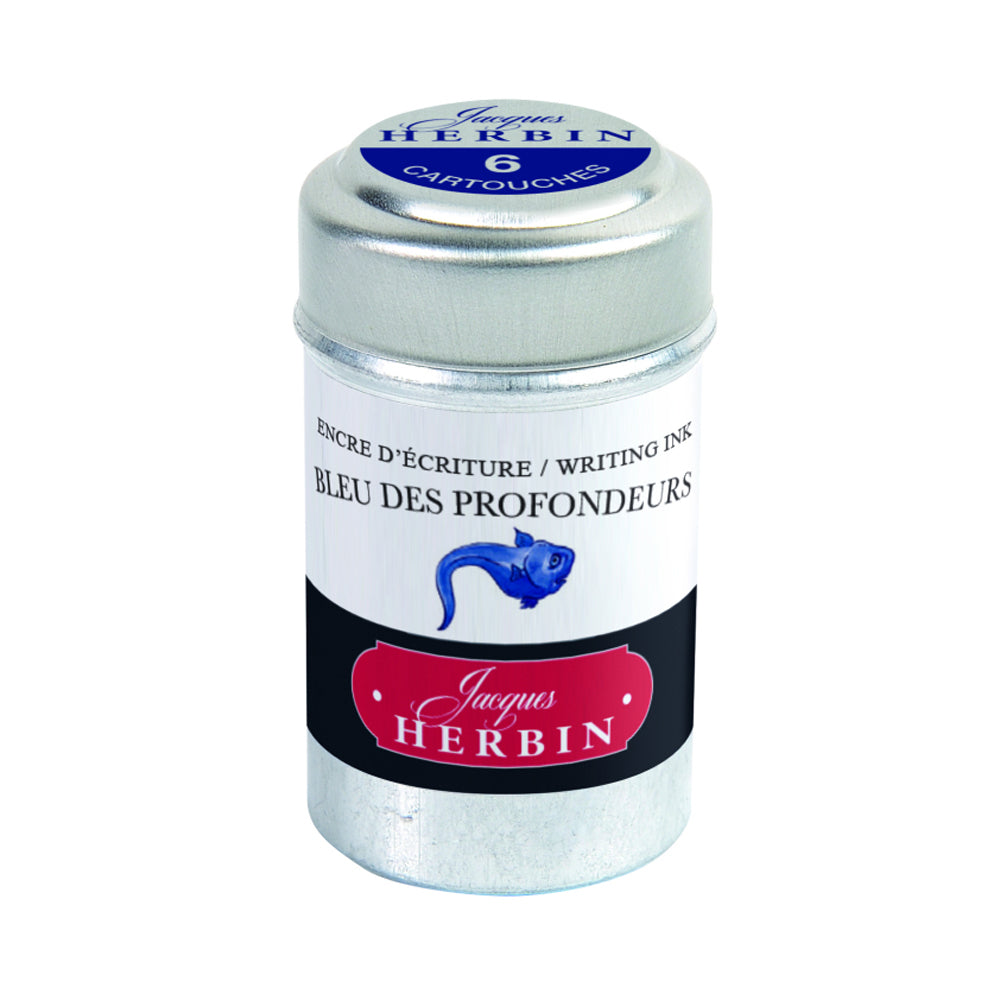 Jacques Herbin La Perle des Encres rašalo kapsulės, gilios mėlynos spalvos, 6 vnt.