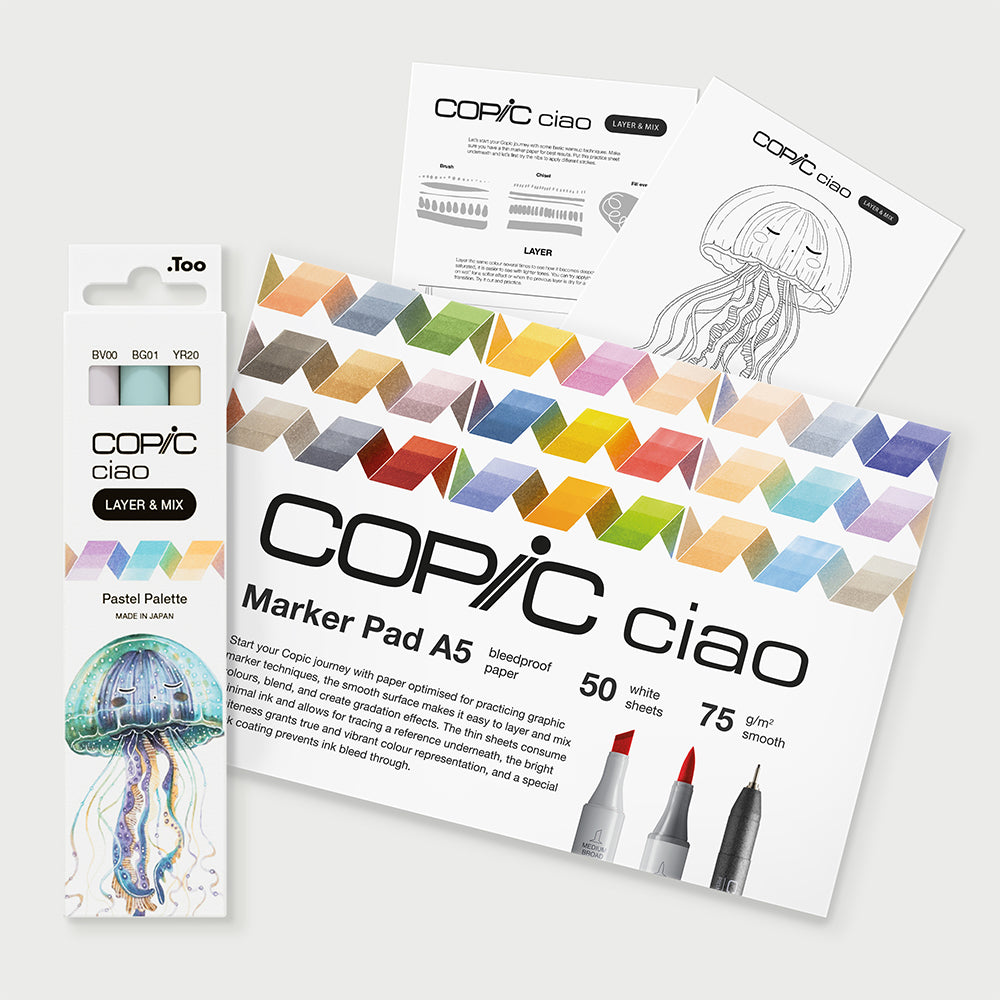 Copic Ciao Layer & Mix Pastel markerių ir popieriaus rinkinys pradedantiesiems