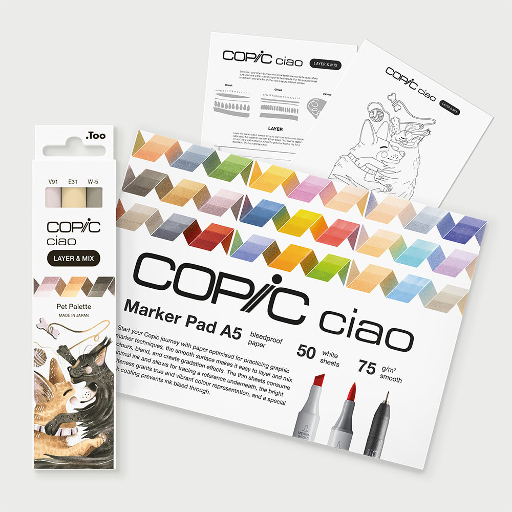 Copic Ciao Layer & Mix Pet markerių ir popieriaus rinkinys pradedantiesiems