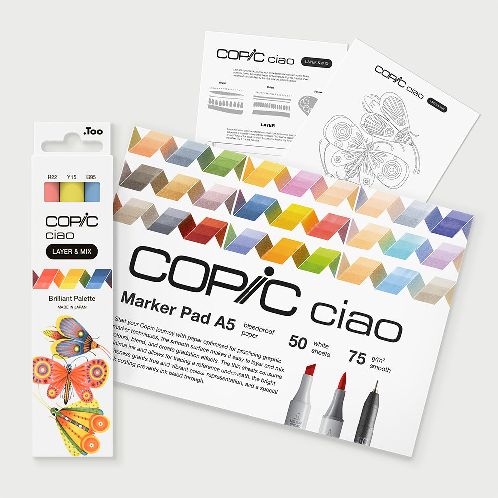 Copic Ciao Layer & Mix Brilliant markerių ir popieriaus rinkinys pradedantiesiems