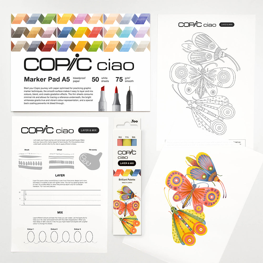 Copic Ciao Layer & Mix Brilliant markerių ir popieriaus rinkinys pradedantiesiems