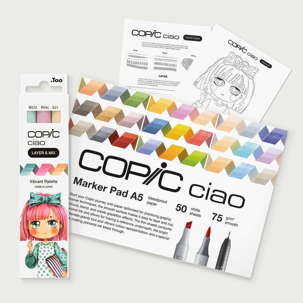 Copic Ciao Layer & Mix Vibrant markerių ir popieriaus rinkinys pradedantiesiems
