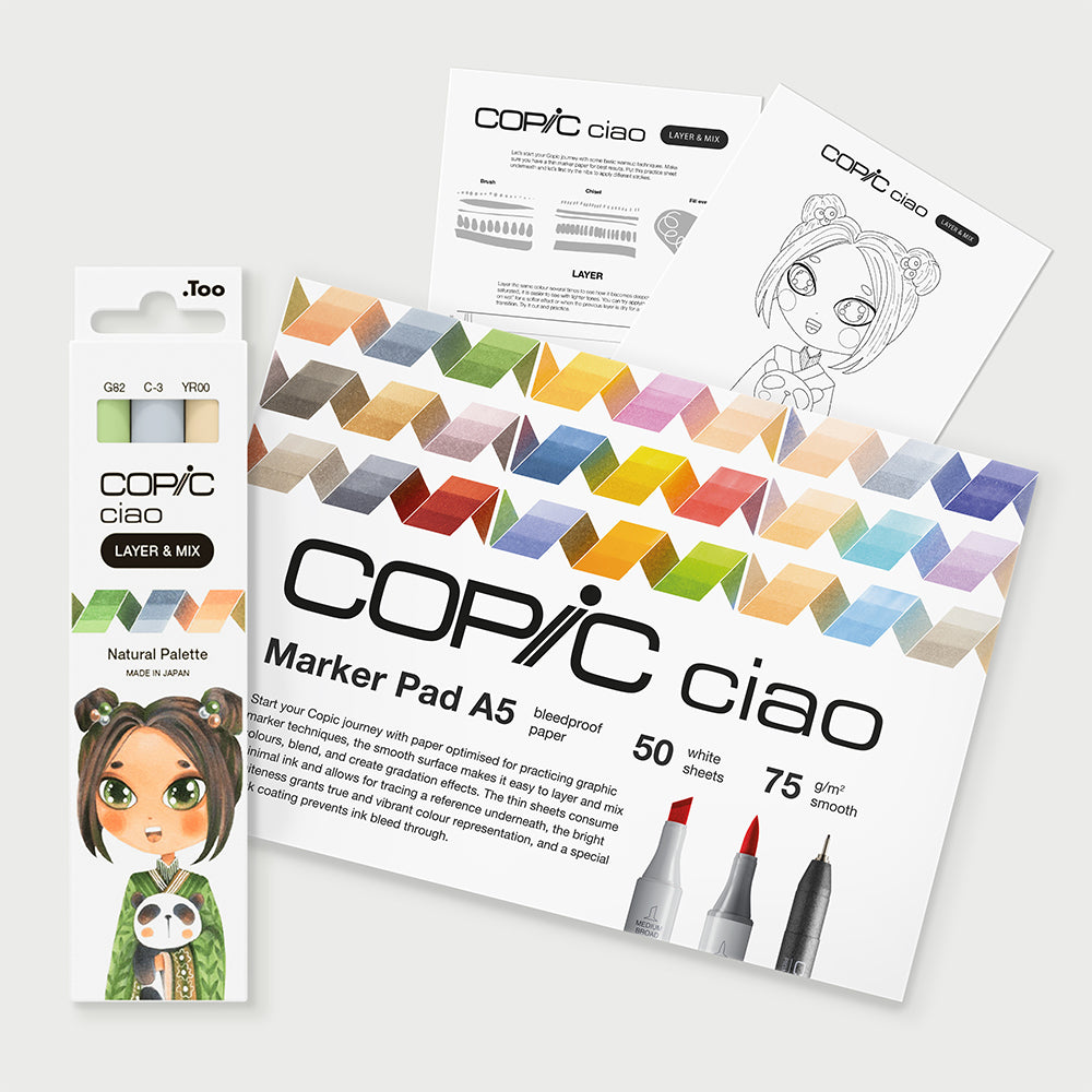 Copic Ciao Layer & Mix Natural markerių ir popieriaus rinkinys pradedantiesiems