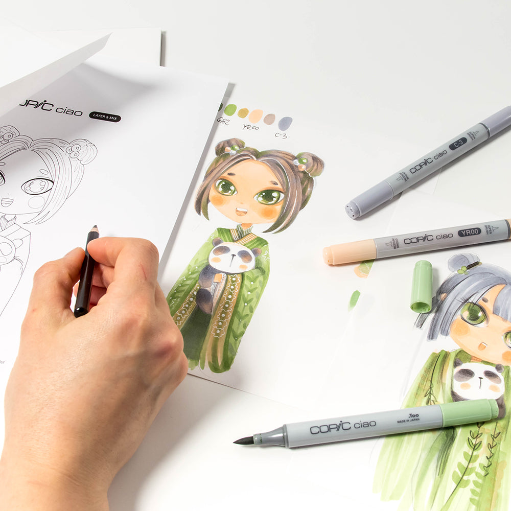 Copic Ciao Layer & Mix Natural markerių ir popieriaus rinkinys pradedantiesiems