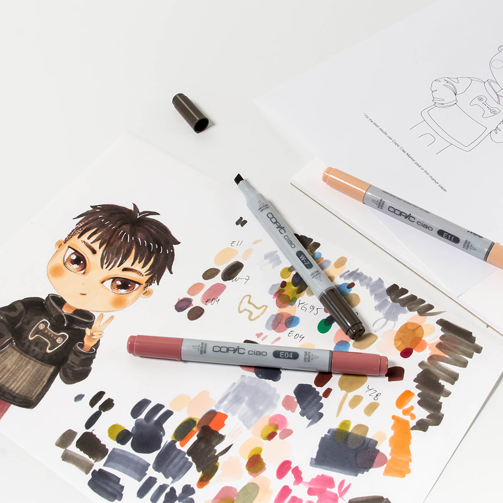 Copic Ciao Layer & Mix Warm markerių ir popieriaus rinkinys pradedantiesiems