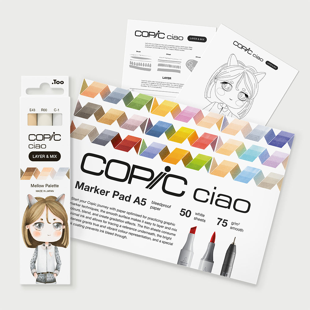 Copic Ciao Layer & Mix Mellow markerių ir popieriaus rinkinys pradedantiesiems