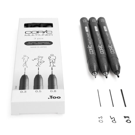 Copic Multiliner vidutinio storumo juodų tušinukų rinkinys, 3 vnt.