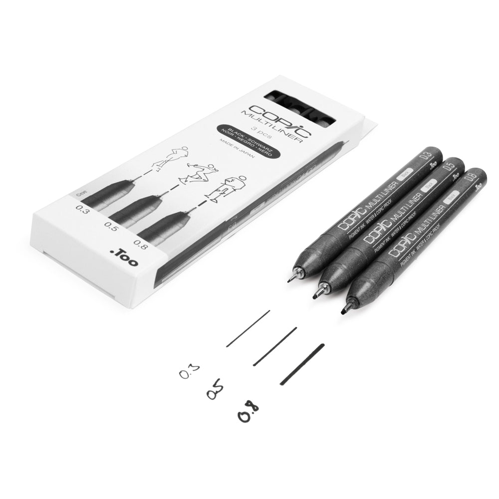 Copic Multiliner vidutinio storumo juodų tušinukų rinkinys, 3 vnt.