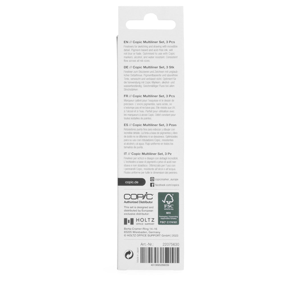 Copic Multiliner vidutinio storumo juodų tušinukų rinkinys, 3 vnt.