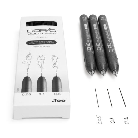 Copic Multiliner plonų juodų tušinukų rinkinys, 3 vnt.