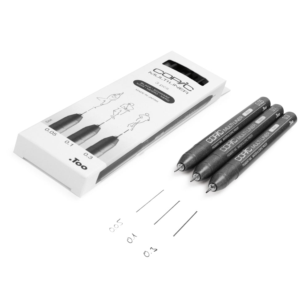 Copic Multiliner plonų juodų tušinukų rinkinys, 3 vnt.