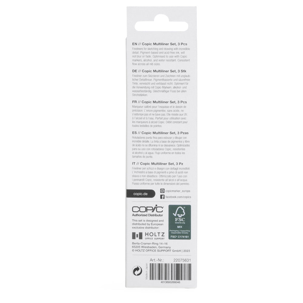 Copic Multiliner plonų juodų tušinukų rinkinys, 3 vnt.