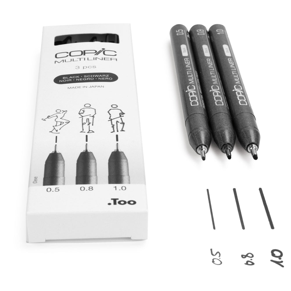 Copic Multiliner storų juodų tušinukų rinkinys, 3 vnt.