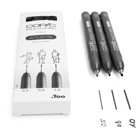 Copic Multiliner storų juodų tušinukų rinkinys, 3 vnt.
