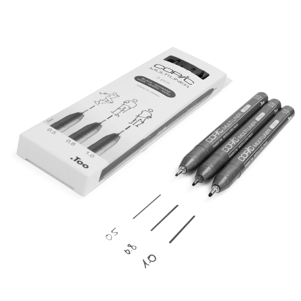 Copic Multiliner storų juodų tušinukų rinkinys, 3 vnt.