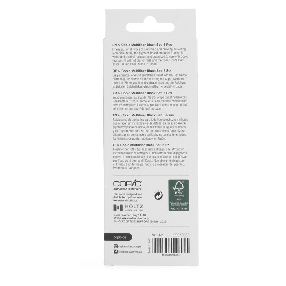 Copic Multiliner juodų tušinukų rinkinys, 5 vnt.
