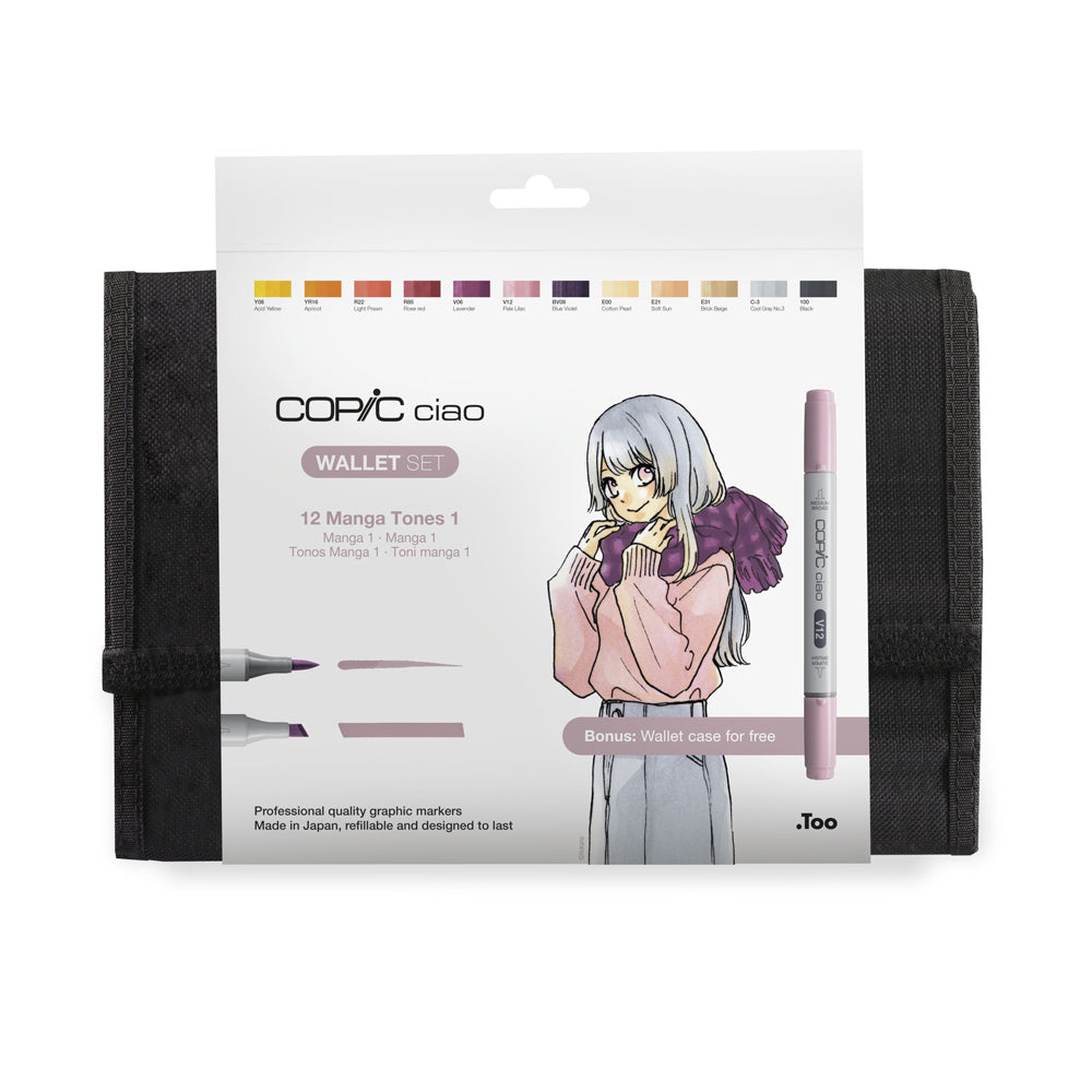 Copic Copic Ciao markerių rinkinys su dėklu Manga Tones 1, 12 vnt.
