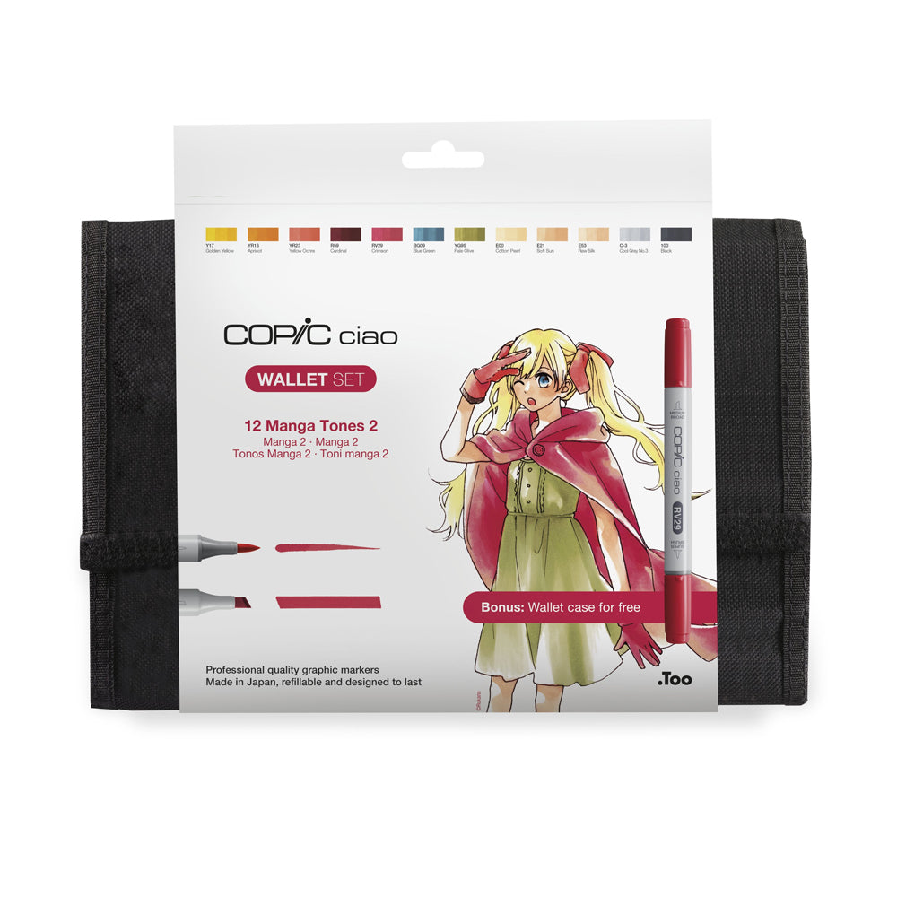Copic Ciao markerių rinkinys su dėklu Manga Tones 2, 12 vnt.