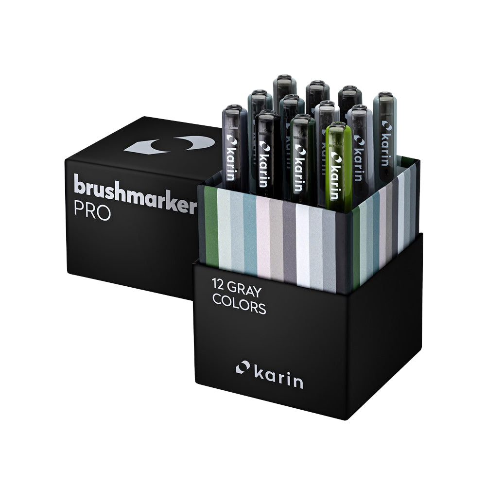 Karin Brushmarker PRO Markers Set | 12 Grey Colours