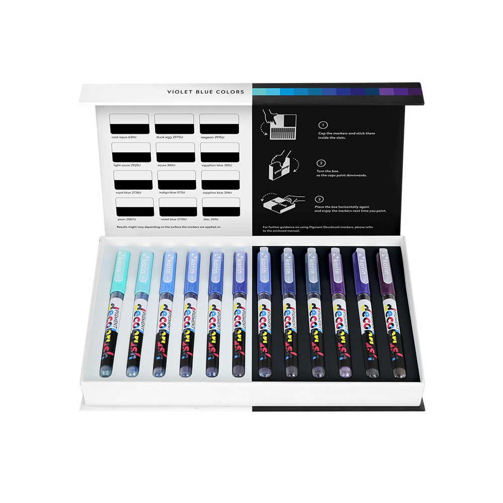 Karin Pigment Decobrush violetinių-mėlynų spalvų rinkinys | 12 spalvų