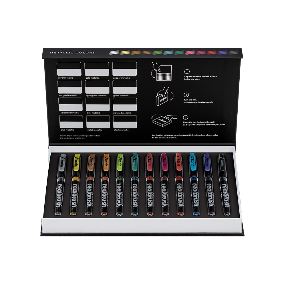 Karin Realbrush Metallic markerių rinkinys | 12 spalvų
