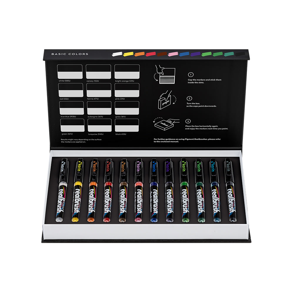 Karin Realbrush PIGMENT pagrindinių spalvų rinkinys | 12 spalvų