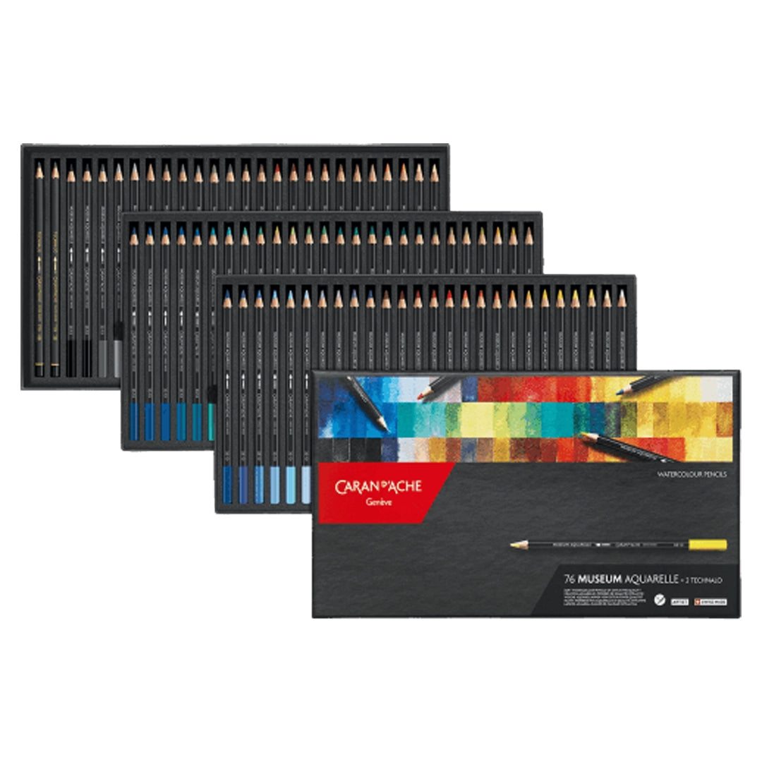 Caran d'Ache MUSEUM akvarelinių spalvotų pieštukų rinkinys, 76+2 vnt.