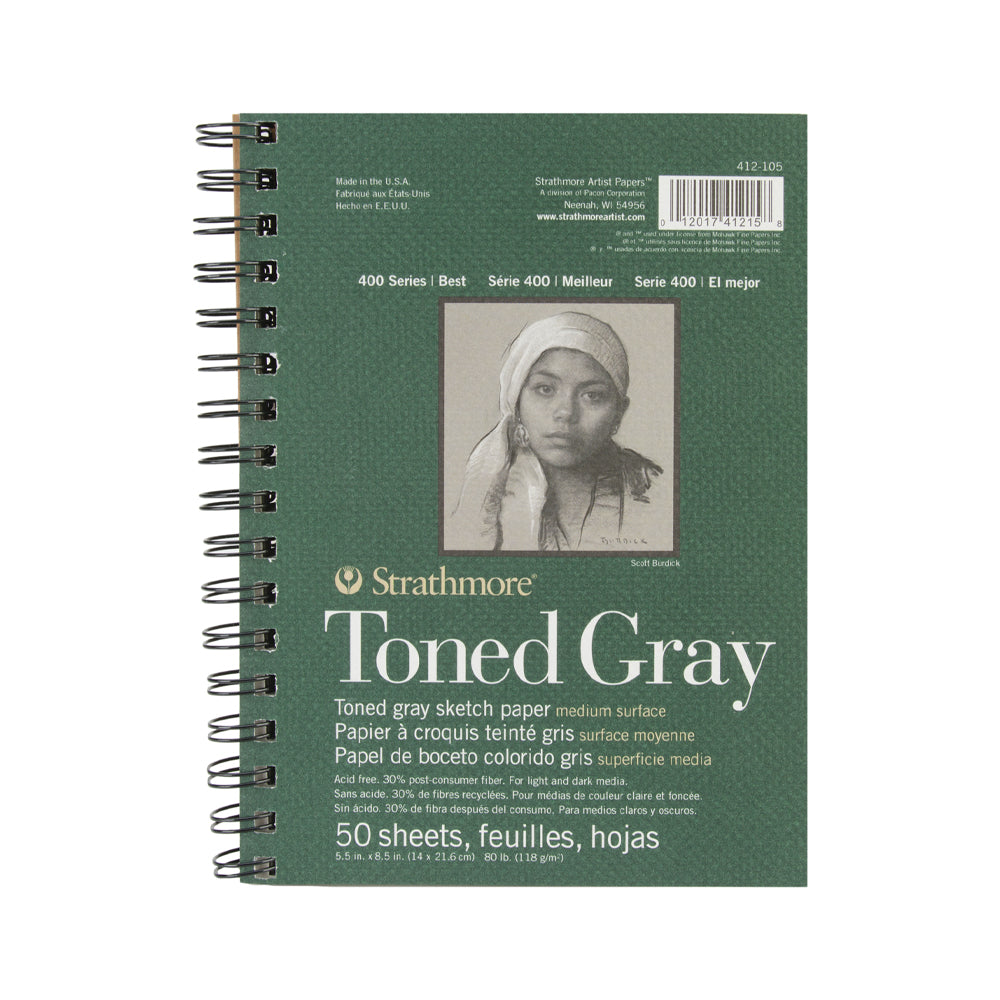 Strathmore Toned Gray 400 Series spiralinis popieriaus bloknotas, 118 gsm