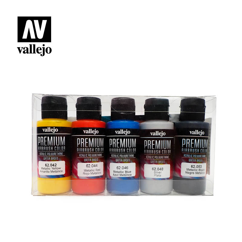 Vallejo Premium Airbrush Color Metallic Colors dažų rinkinys, 5x60 ml