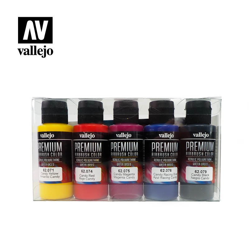 Vallejo Premium Airbrush Color Candy Colors dažų rinkinys, 5x60 ml