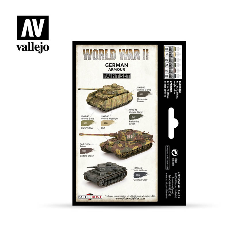 Vallejo Model Color WWII German Armour akrilinių dažų rinkinys, 6x17 ml