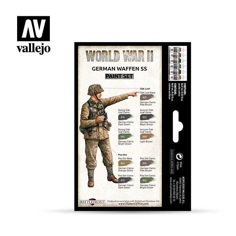 Vallejo Model Color WWII German Waffen SS Acrylic Paint Set, 6x17 ml