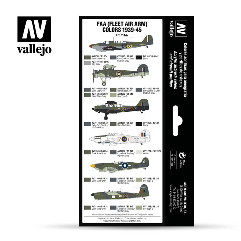 Vallejo FAA (Fleet Air Arm) Colors 1939-45 Model Air akrilinių dažų rinkinys, 8x17 ml