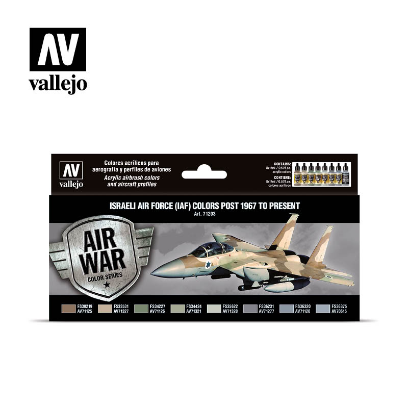 Vallejo Israeli Air Force (IAF) colors Post 1967 to Present Model Air akrilinių dažų rinkinys, 8x17 ml