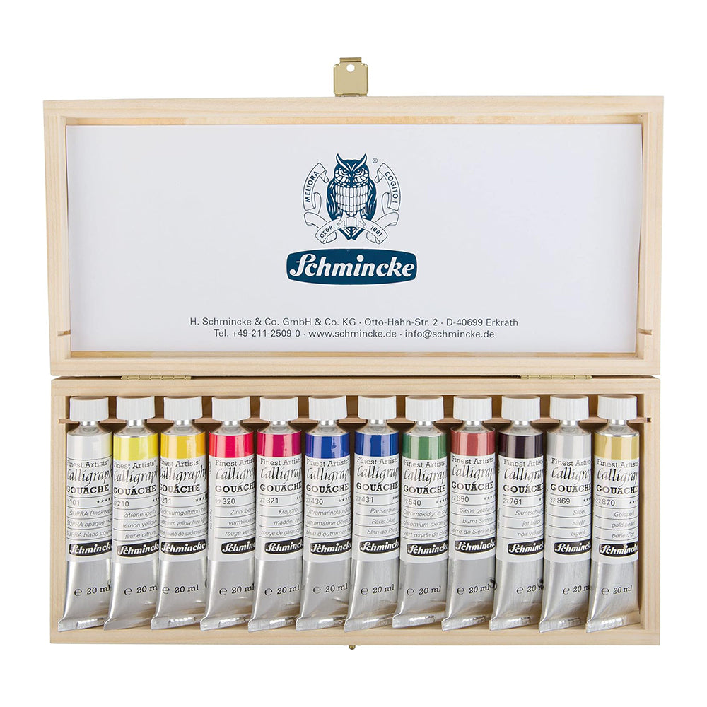 Schmincke Calligraphy guašas tubelėse, medinėje dėžutėje, 12x20 ml