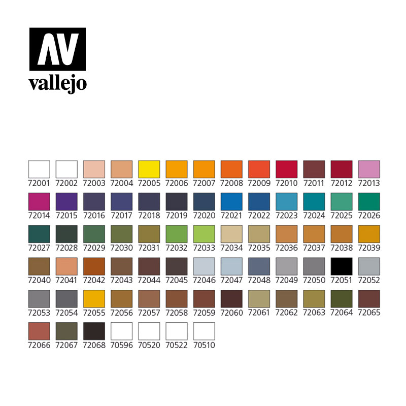 Vallejo Game Color 72 Colours Acrylic Paint Set with Brushes in a Plastic Box, 72x17 ml