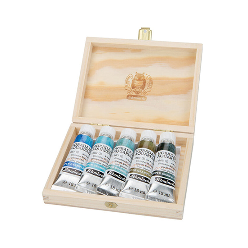 Schmincke Horadam Super Granulation Glacier Watercolour Set in a Wooden Box, 5x15 ml