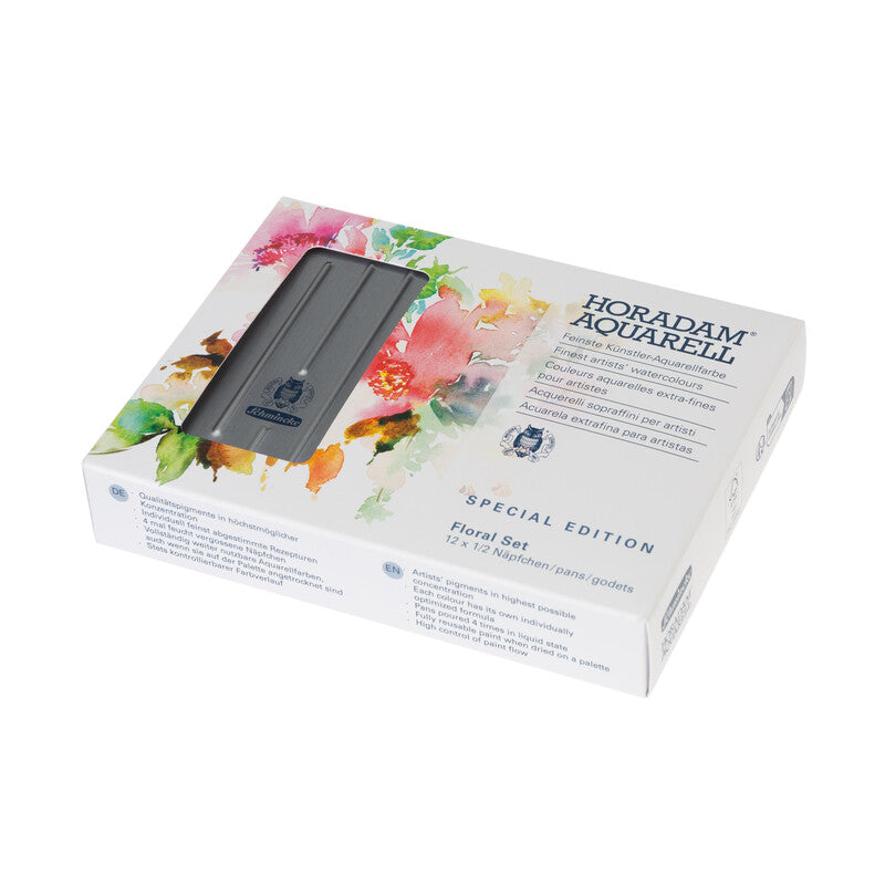 Schmincke Horadam Aquarell Floral Set in a Metal Box, 12 colours + 6 empty spaces, Half-Pan