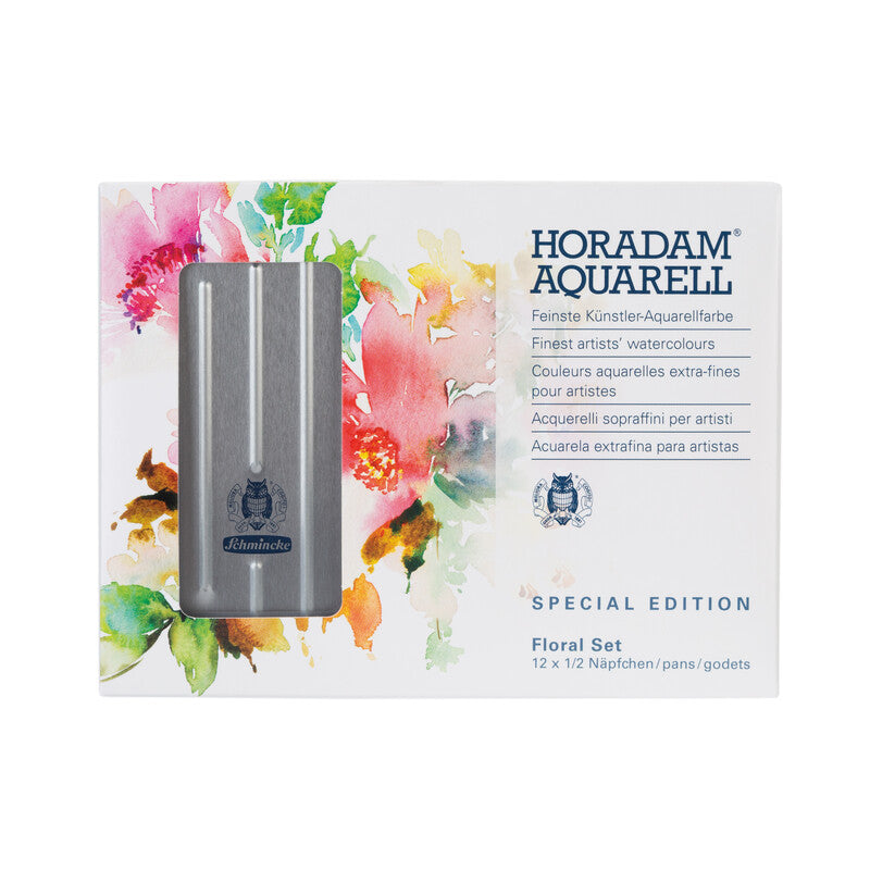 Schmincke Horadam Aquarell Floral Set in a Metal Box, 12 colours + 6 empty spaces, Half-Pan