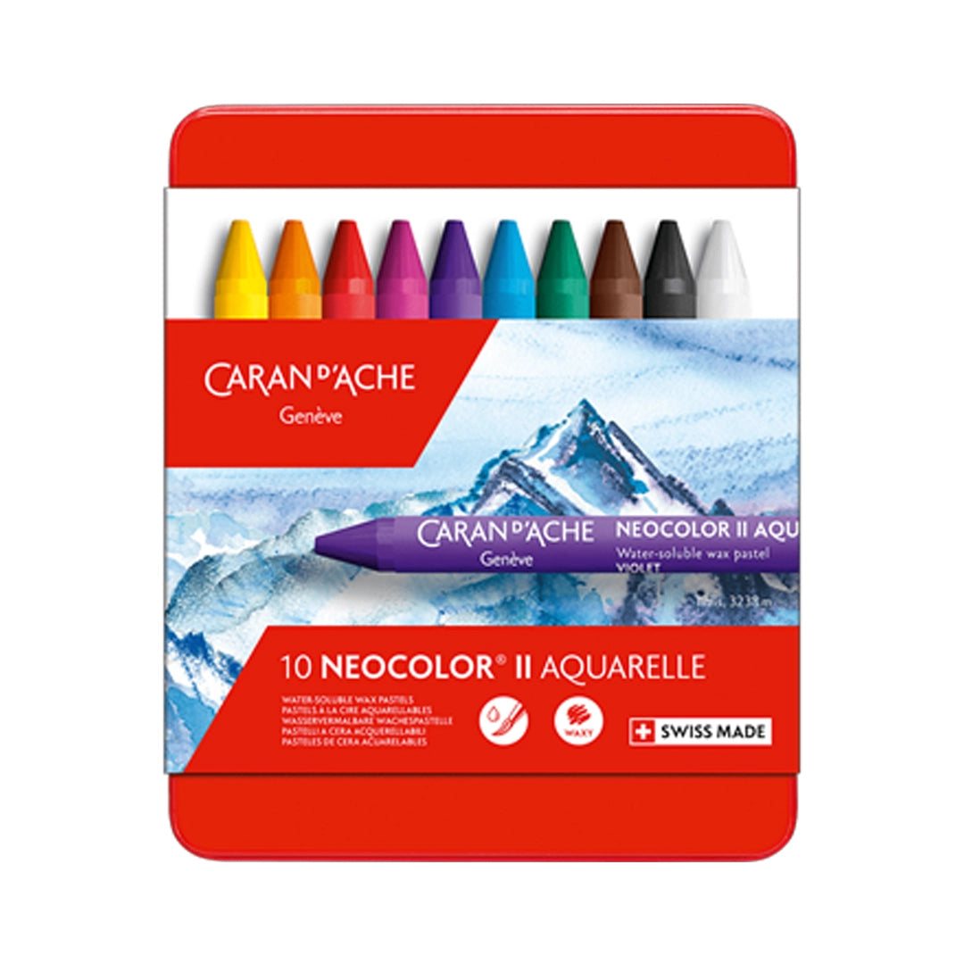Caran d'Ache NEOCOLOR vandenyje tirpių vaško pastelių rinkinys, 10 vnt.
