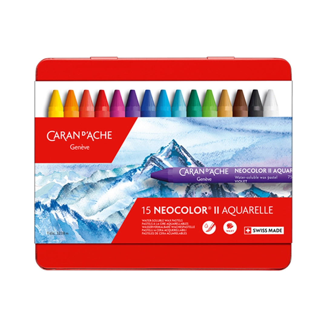 Caran d'Ache NEOCOLOR vandenyje tirpių vaško pastelių rinkinys, 15 vnt.