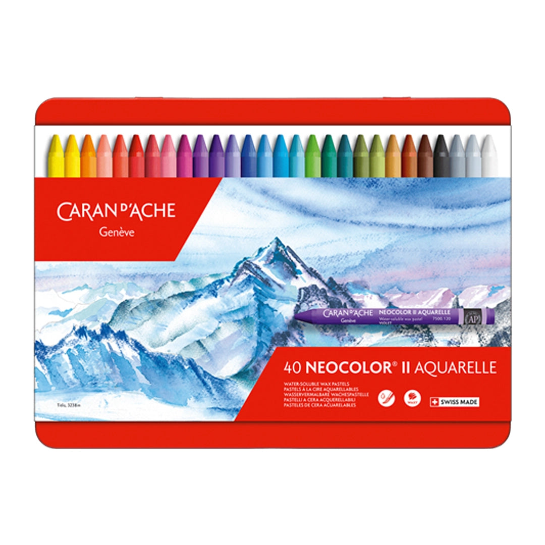Caran d'Ache NEOCOLOR vandenyje tirpių vaško pastelių rinkinys, 40 vnt.