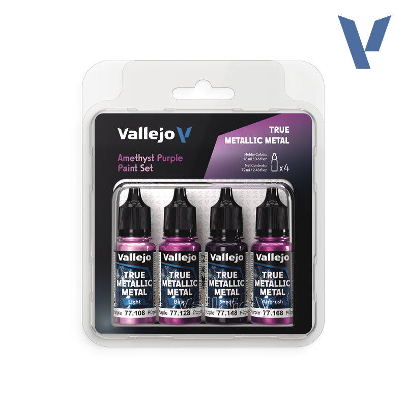 Vallejo True Metallic Metal Amethyst Purple Acrylic Paint Set, 4x18 ml