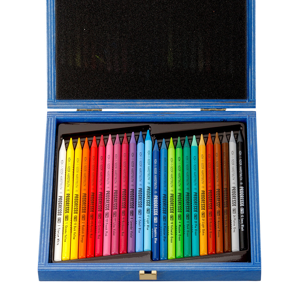 Koh-I-Noor Progresso Woodless Coloured Pencil Set in a Wooden Case, 24 pcs.