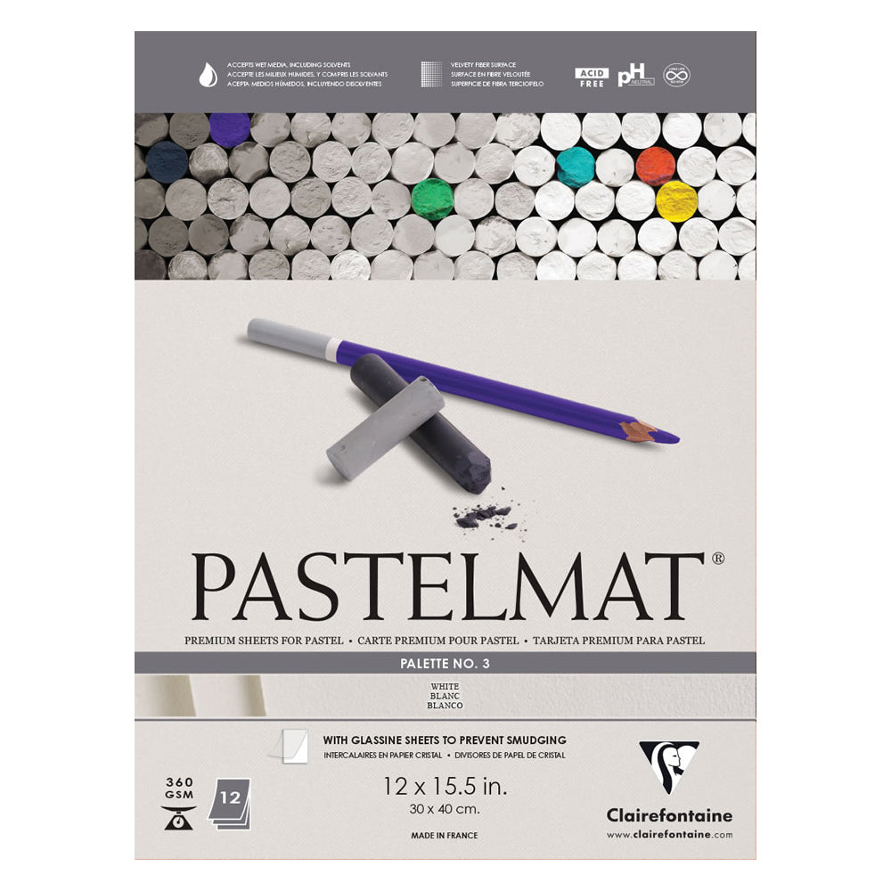 Clairefontaine Pastelmat No. 3 White Glued Pad, 12 sheets