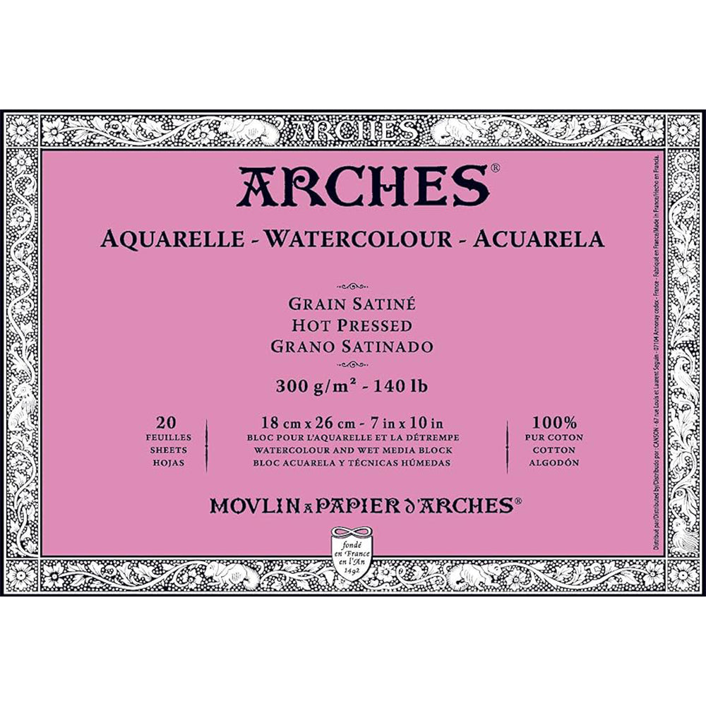 Arches akvarelinio popieriaus blokas, Hot Pressed, 300 gsm, 100 % medvilnė, 20 lapų