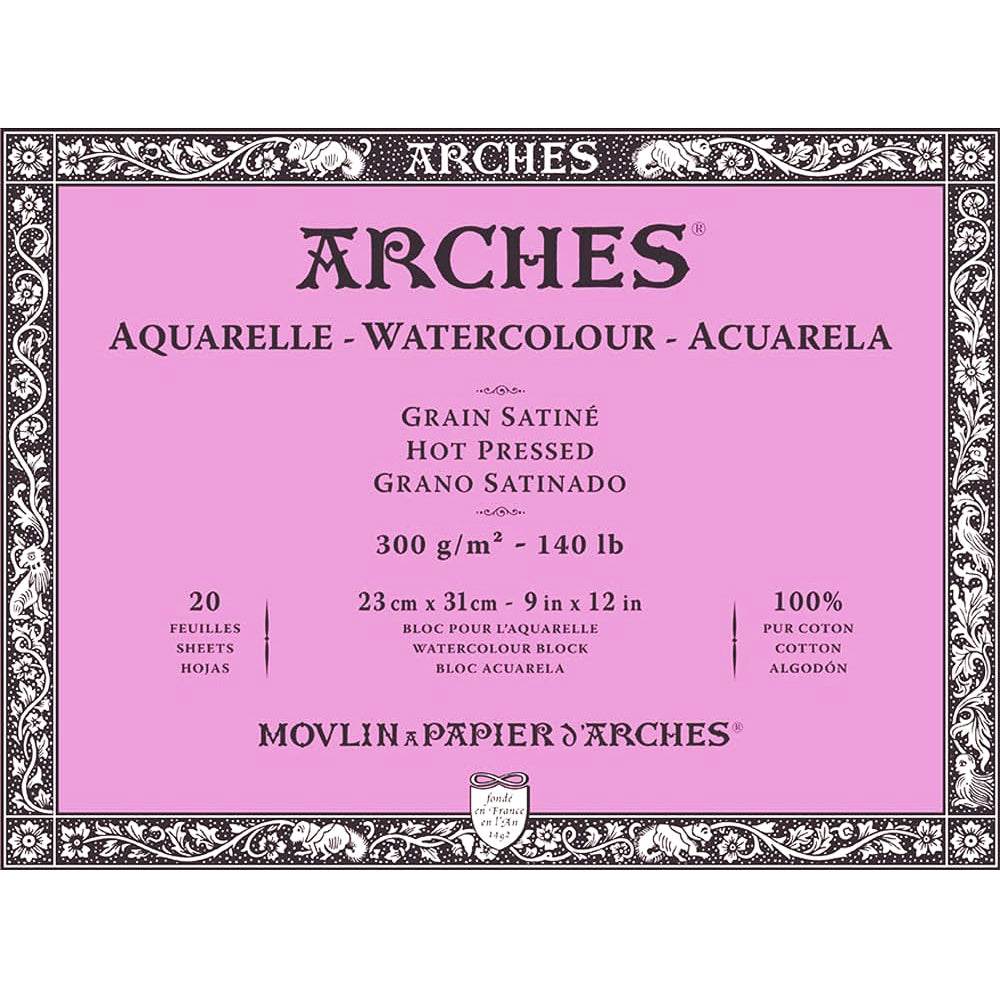 Arches akvarelinio popieriaus blokas, Hot Pressed, 300 gsm, 100 % medvilnė, 20 lapų